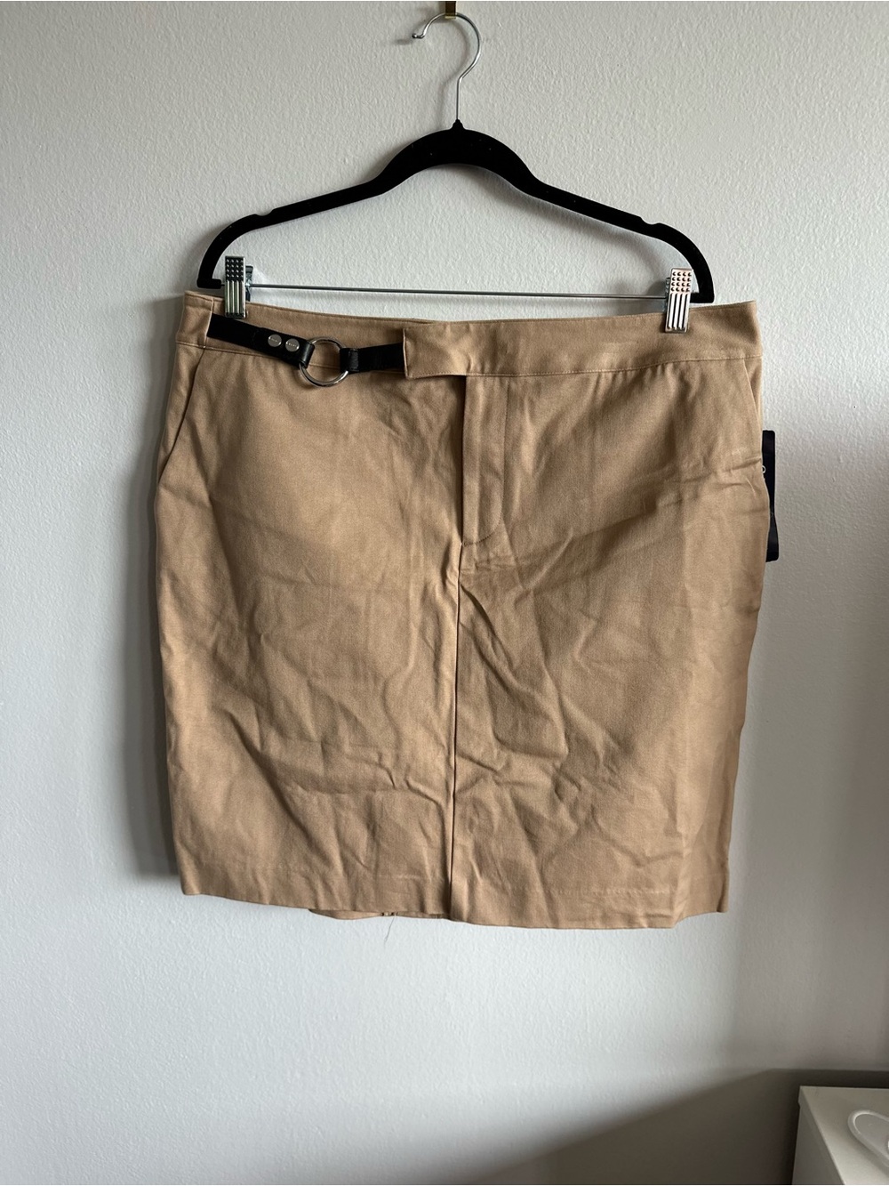 NWT Chaps Khaki Cotton Blend Pencil Skirt With Belt Accent Size 16